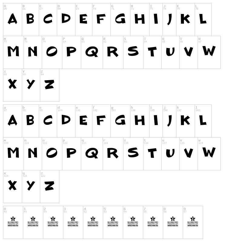 Blockhead Dude font map